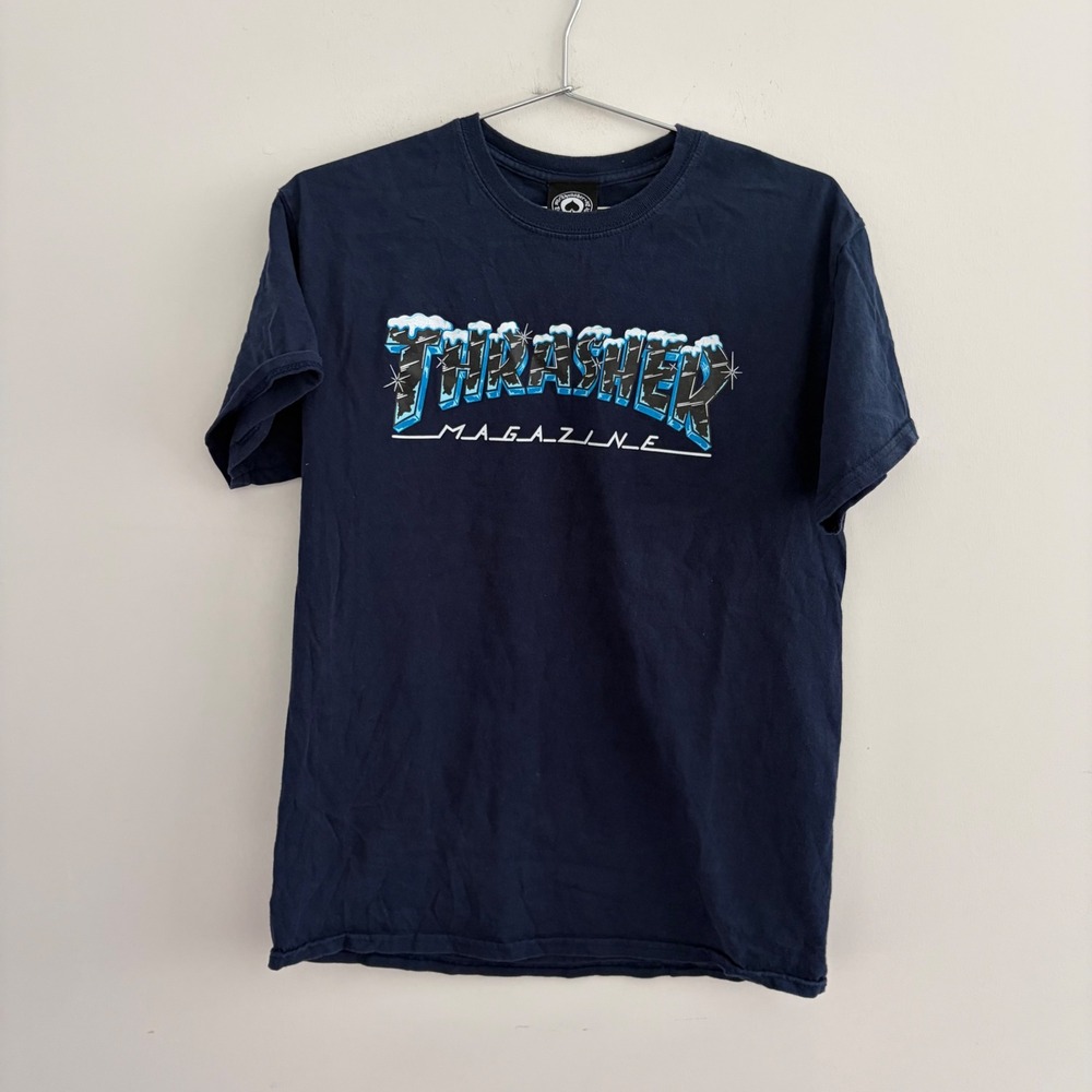 Thrasher Magazine Icy Logo T-Shirt Navy Blue Mens Size Medium